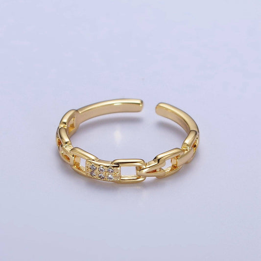 Aim Eternal - Minimalist Cable Chain Link Micro Paved Cubic Zirconia Adjustable Ring | X590