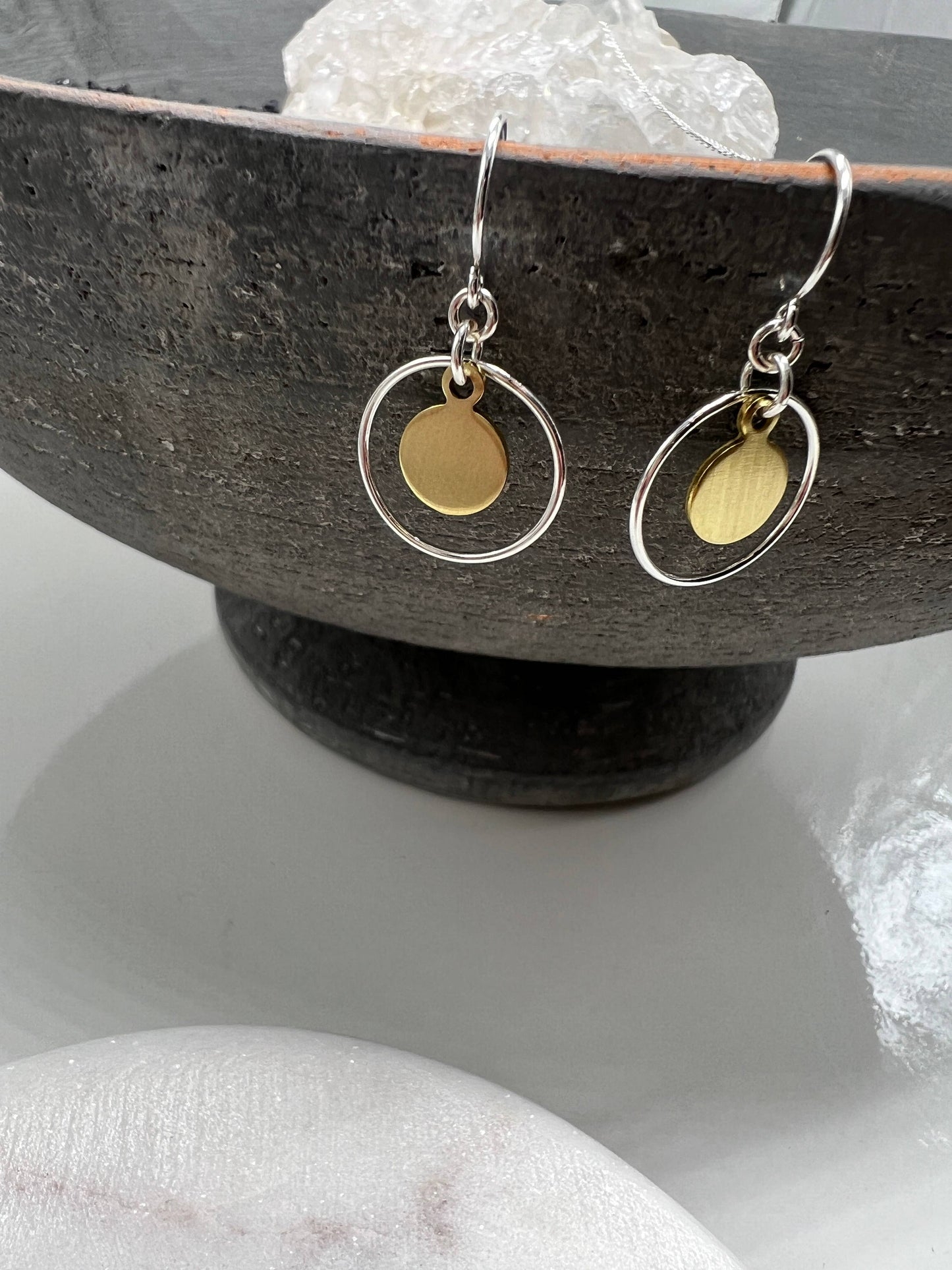 Sela+Sage - Mixed Metals, Sterling Silver & Gold Brass Circle Earrings