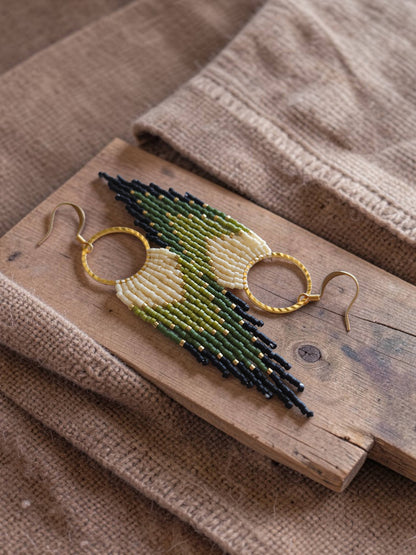 Mountain Sun Creations - Gemma - Handwoven Green Fringe Hoop Earrings