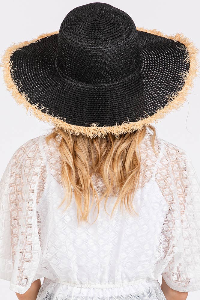 Hana - Frayed Edge Two Tone Floppy Summer Straw Hat