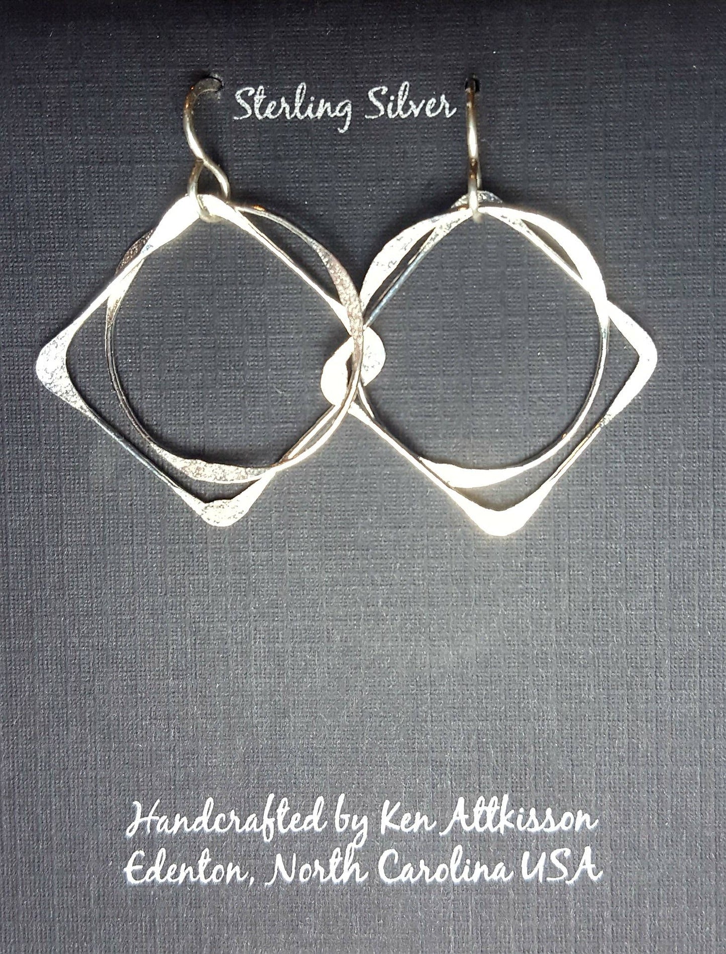 ER347 Ken’s handcrafted jewelry - Sterling Silver Large Square & Circle