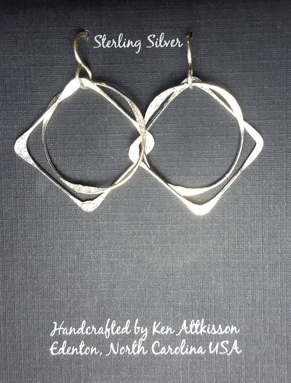 ER347 Ken’s handcrafted jewelry - Sterling Silver Large Square & Circle