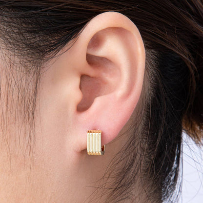 Aim Eternal - 14K Gold Filled 11mm Lined Ribbed Square Cartilage Huggie Earrings | Earrings-00166