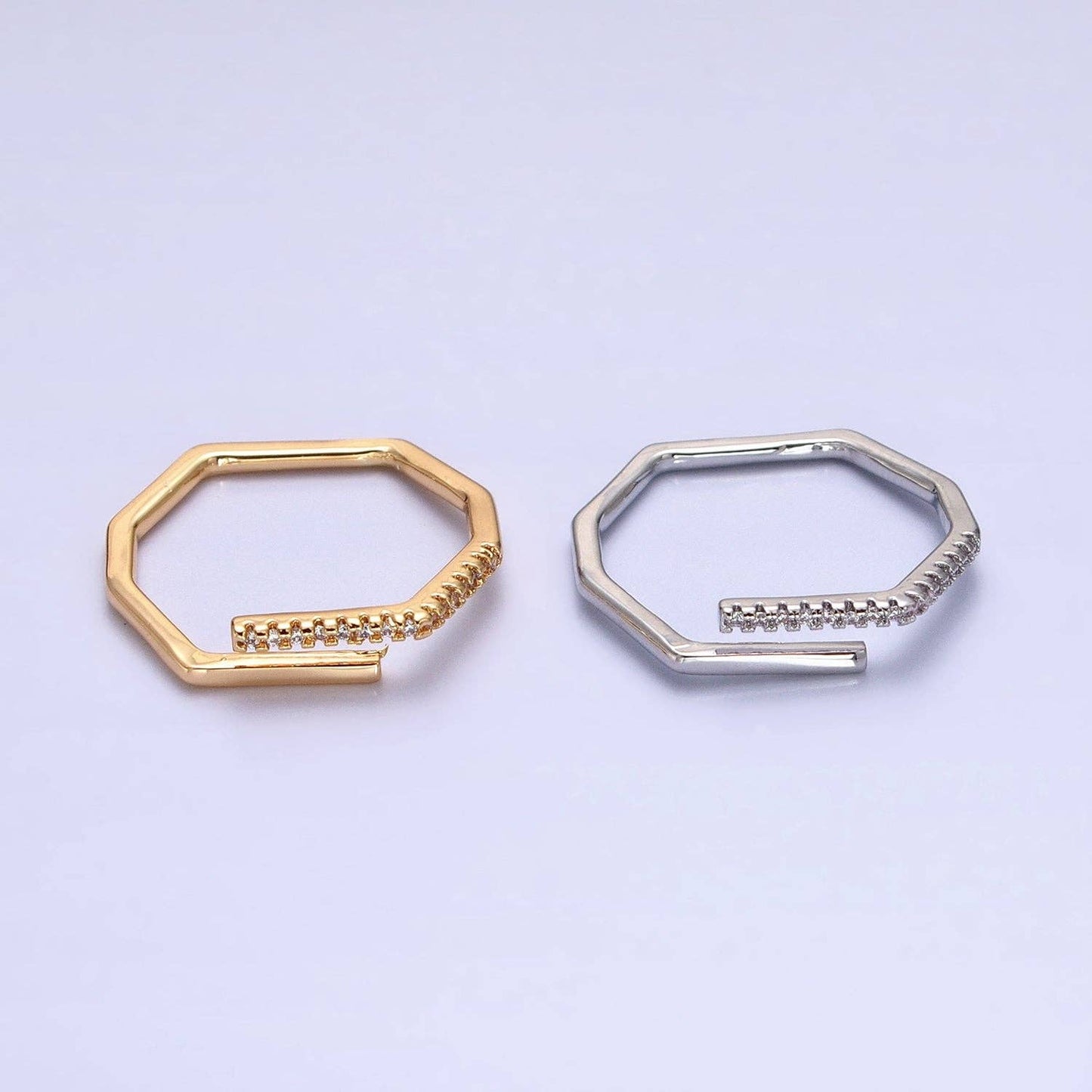 Aim Eternal - Thin Hexagon Ring Modern Minimalist Geometric Ring Honeycomb stackable ring in Gold Silver with Micro Pave Cz Stone Y617 Y618