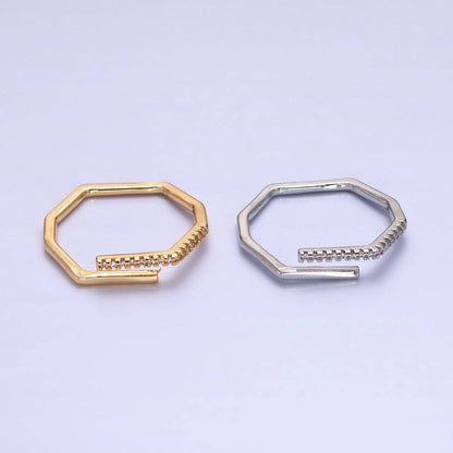 Aim Eternal - Thin Hexagon Ring Modern Minimalist Geometric Ring Honeycomb stackable ring in Gold Silver with Micro Pave Cz Stone Y617 Y618