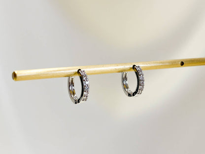 Melange Blanc - E162 paved huggie hoop earring, huggie earring, paved hoop
