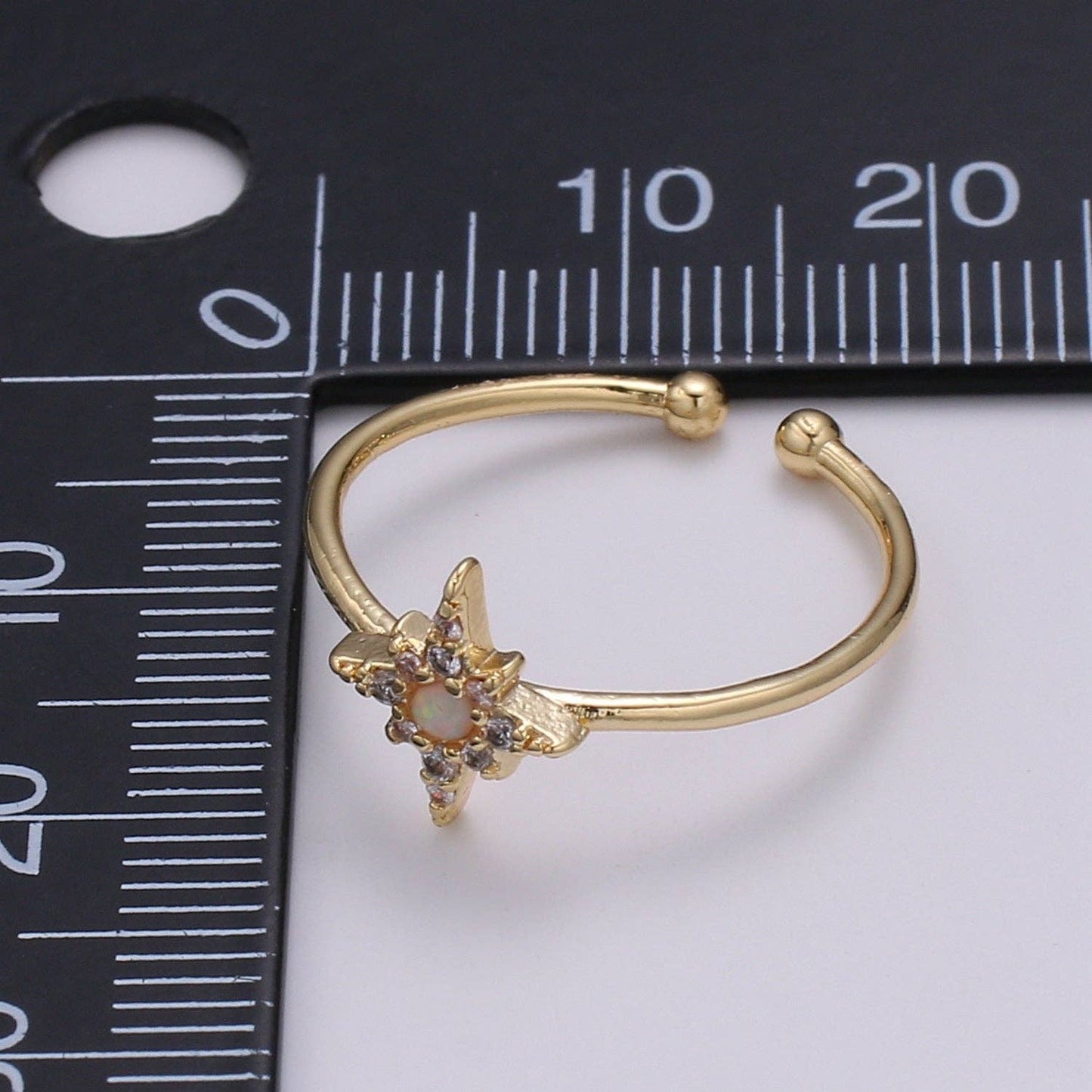 Aim Eternal - Dainty Crystal Compass Gold Filled Adjustable Ring R-248