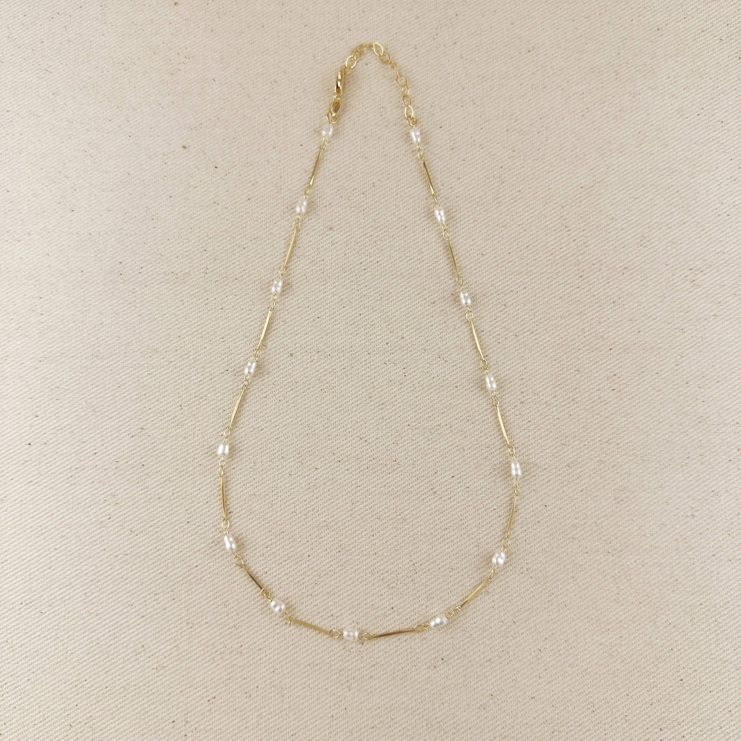 GoldFi - 18K Gold Filled Pearl Bead & Straw Necklace