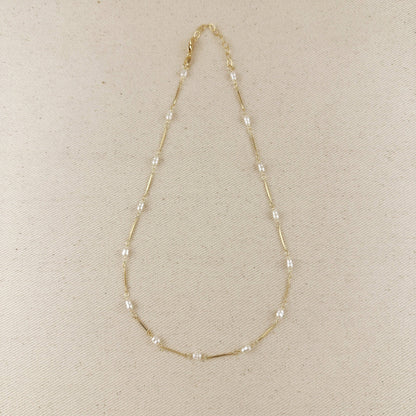 GoldFi - 18K Gold Filled Pearl Bead & Straw Necklace