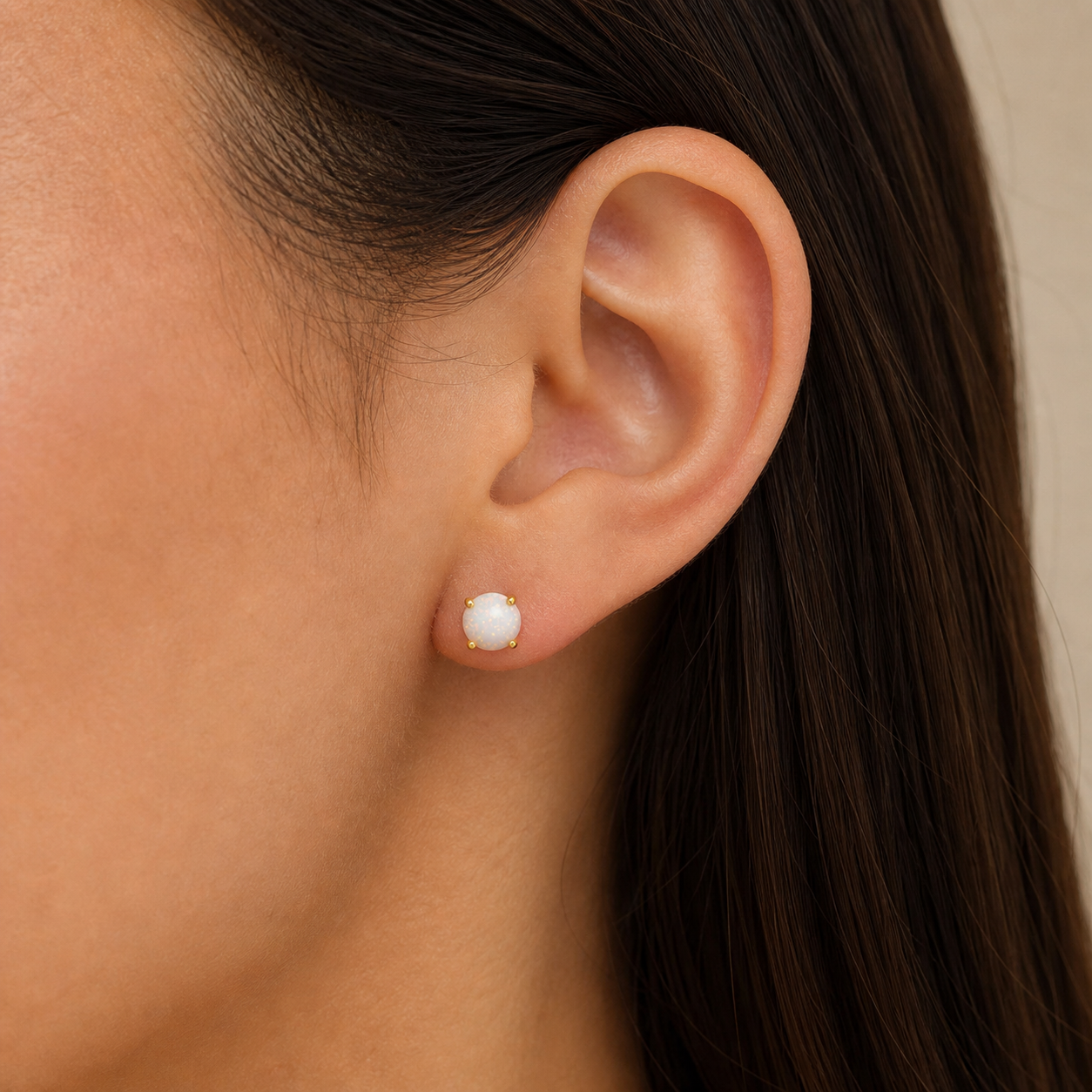 JaxKelly - Round - White Opal Gemstone - Gold Earrings
