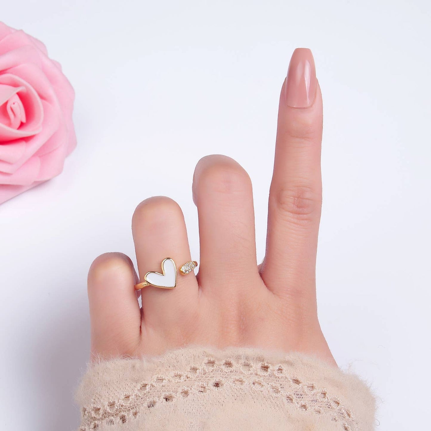 Aim Eternal - Dainty White Gold Heart Ring Adjustable Ring