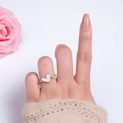 Aim Eternal - Dainty White Gold Heart Ring Adjustable Ring