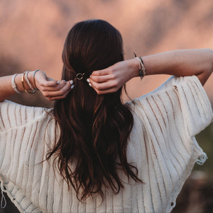 K'lani hair tie bracelets - "Flirt" Polka Dot in Cream & Black with Green Accent Hair Tie Bracelets
