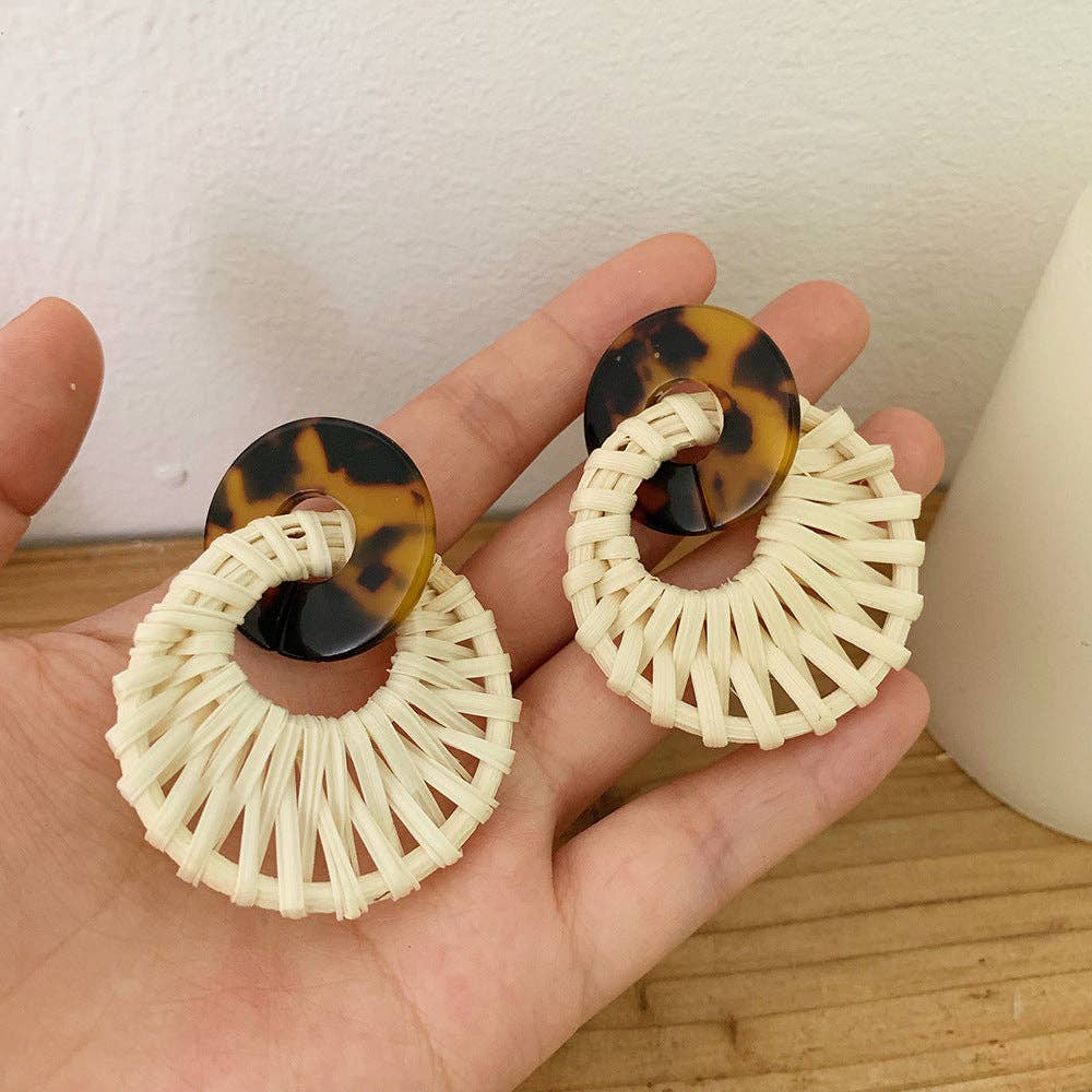 Dipped Shop - Leopard Round Rattan Acrylic Drop Earrings DPJE1714