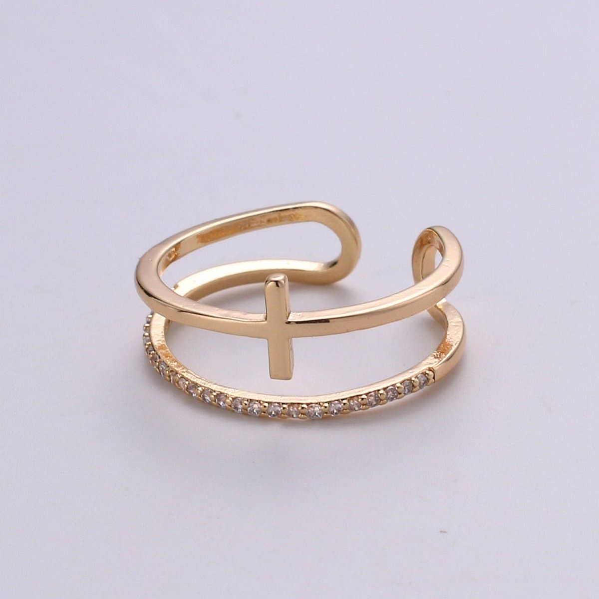 Aim Eternal - Side Cross Ring - Gold Cross Ring - Stacking Rings - Sideway Cross Ring - Cross Jewelry - Religious Jewelry - Sign Ring - Micro Pave ring R-060