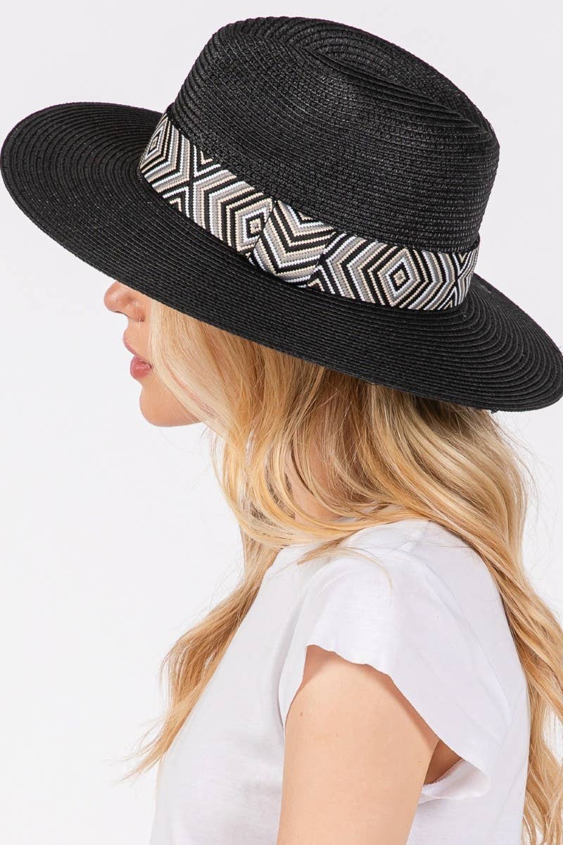 Collections by Fame Accessories - Tribal Pattern Strap Straw Hat