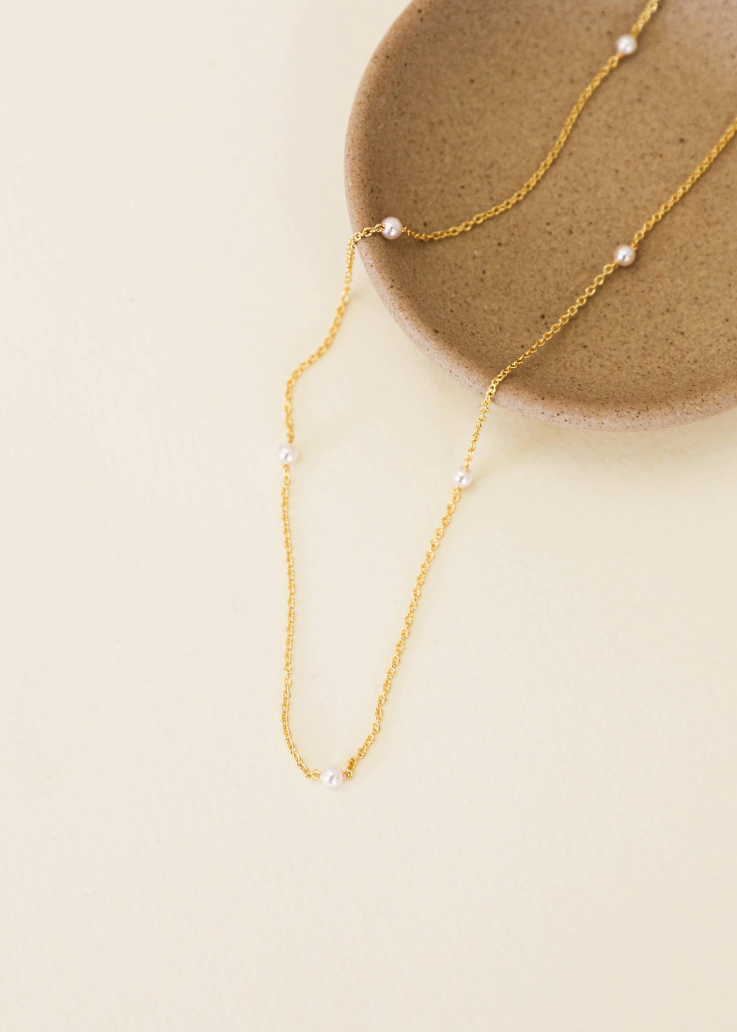 JaxKelly - Dainty Pearl Station Necklace - 18k Gold Plated
