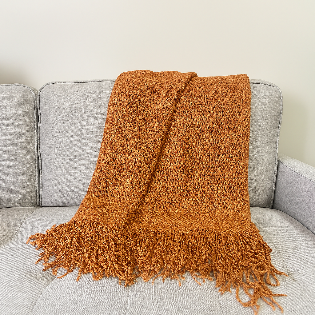 Fennco Styles - Knit Textured 50"x60" Throw Blanket with Fringe