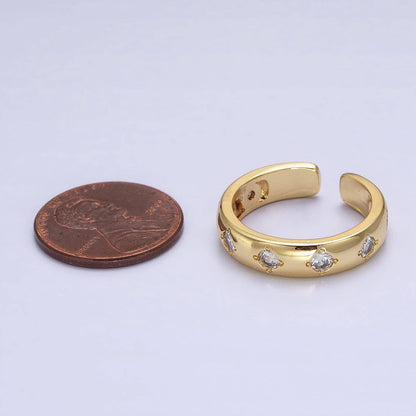 Aim Eternal - Dainty Gold Band Open Ring With Rhombus CZ Stone  R-223
