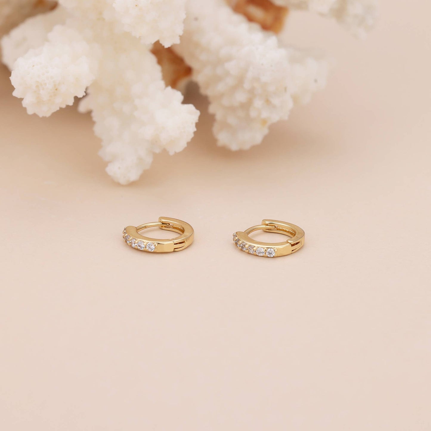 Melange Blanc - E162 paved huggie hoop earring, huggie earring, paved hoop
