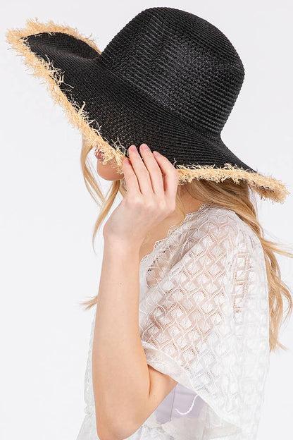 Hana - Frayed Edge Two Tone Floppy Summer Straw Hat