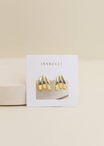 JaxKelly - Gold Three Hoop Huggie - Earring