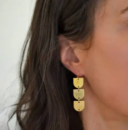 Sela+Sage - Circle Arch Three, Worn Brass Drop  Earrings & Gold Filled