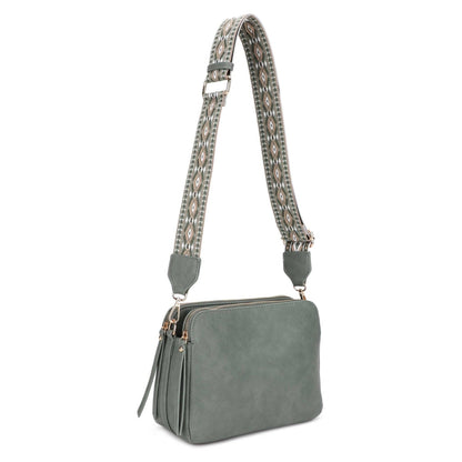 MiMi Wholesale - EJ60197 Mila 3 Compartment Crossbody Bag With Guitar Strap