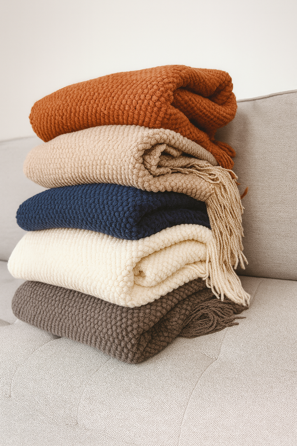 Fennco Styles - Knit Textured 50"x60" Throw Blanket with Fringe