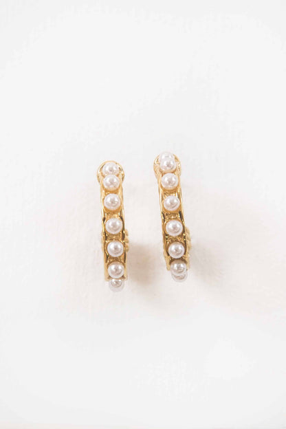 Lovoda - Studded Pearl Hoop Earrings