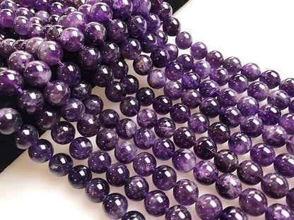 CRCBEADS - Natural Amethyst Smooth Round Beads 4mm 6mm 8mm 10mm 12mm Approx 15.5" Strand