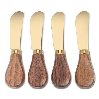 Abbott - Set of 4 Walnut Handled Pate Spreaders-Gold