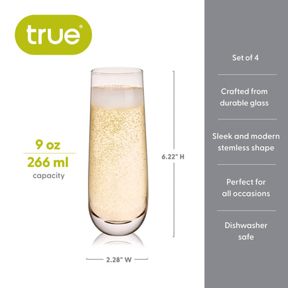 TRUE - Stemless Glass Champagne Flutes - Set of 4