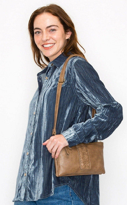 MiMi Wholesale - Women's Two-Compartment Crossbody Bag with Braid Detail