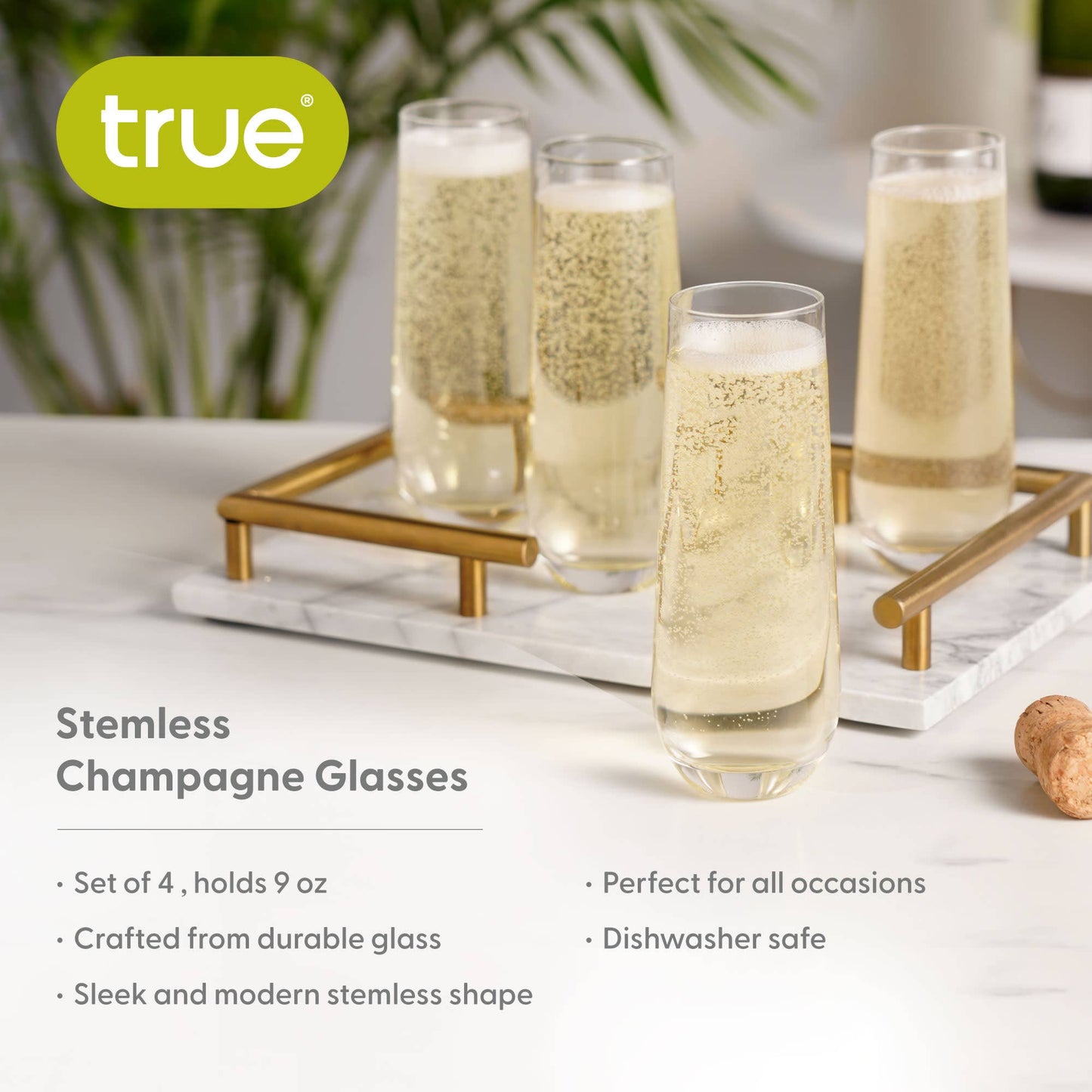 TRUE - Stemless Glass Champagne Flutes - Set of 4