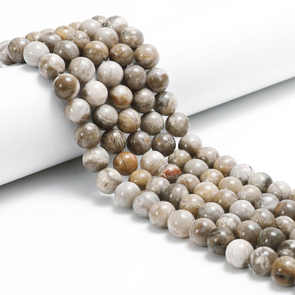 CRCBEADS - Silver Leaf Jasper Smooth Round Beads 4mm 6mm 8mm 10mm 15.5" Strand