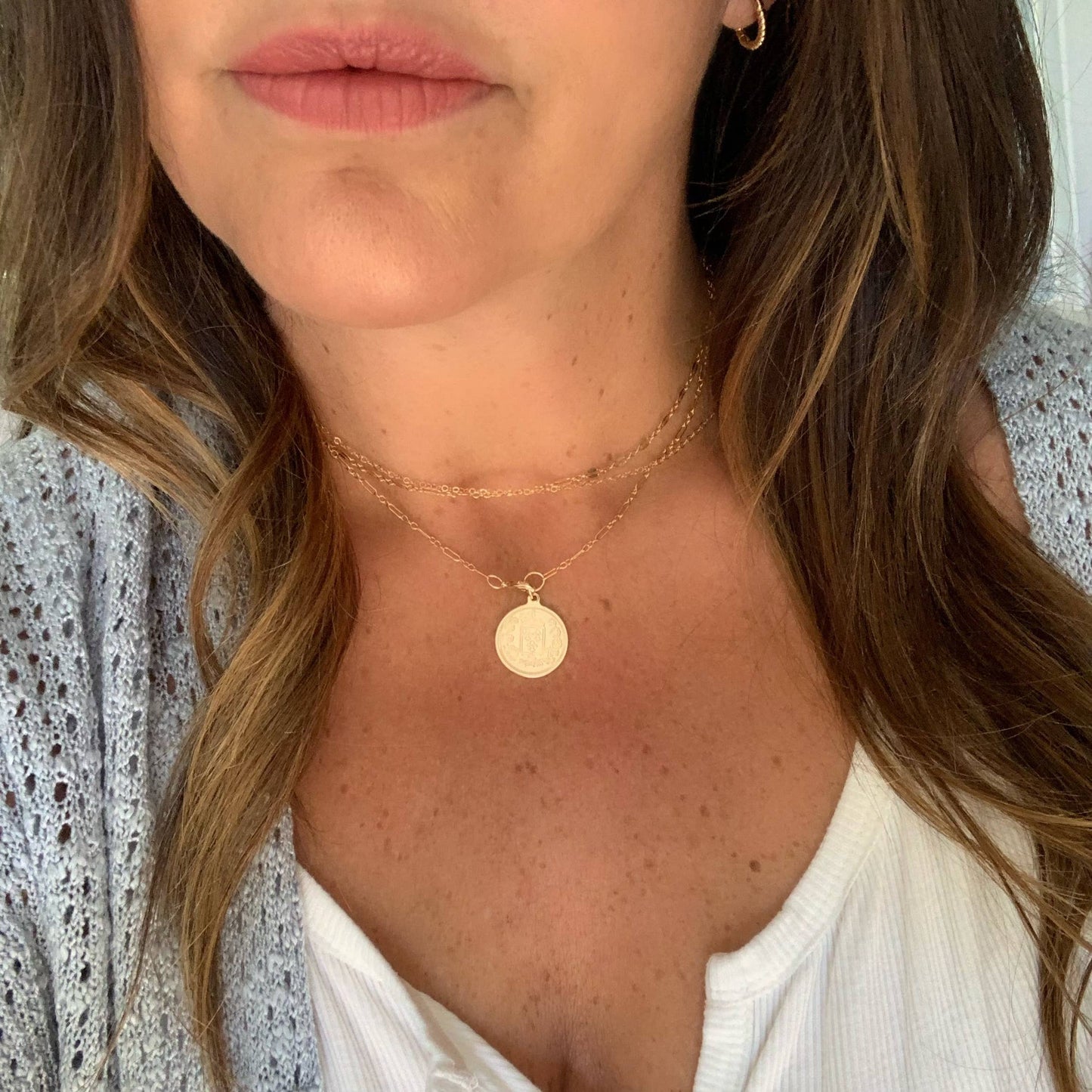 True by Kristy Jewelry - Kamryn Dapped Sequin Layering Chain Necklace Gold Filled