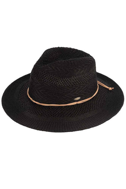 Hana - C.C Multi Pattern Suede String Band Panama Sun Hat