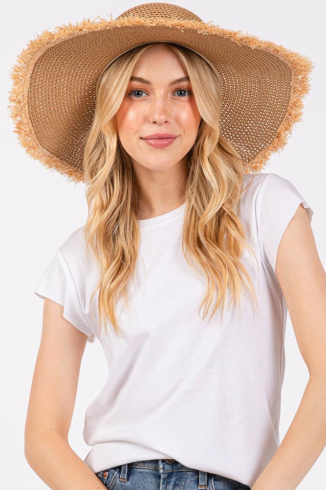 Hana - Frayed Edge Two Tone Floppy Summer Straw Hat
