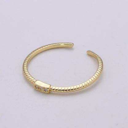 Aim Eternal - Trilogy Pave CZ 24K Gold Ring, Cubic Adjustable Gold Ring, Simple Ring, Clear Cubic Zirconia Ring- R-198