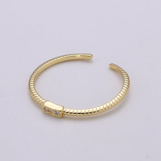 Aim Eternal - Trilogy Pave CZ 24K Gold Ring, Cubic Adjustable Gold Ring, Simple Ring, Clear Cubic Zirconia Ring- R-198