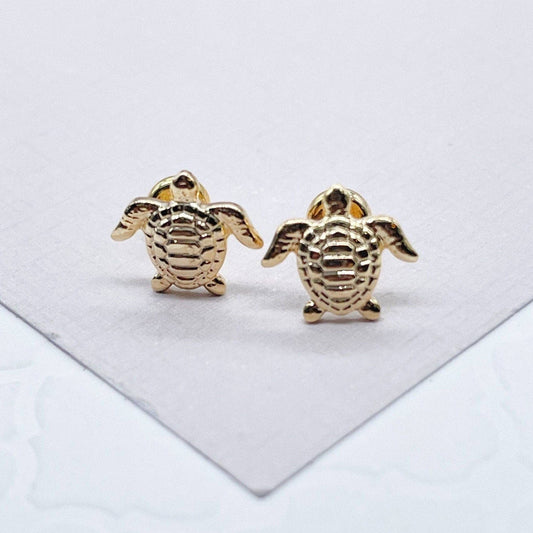 Milie Jewels - 18k Gold Filled Tiny Plain Turtle Dainty Stud Earrings, Sea Animal Ocean