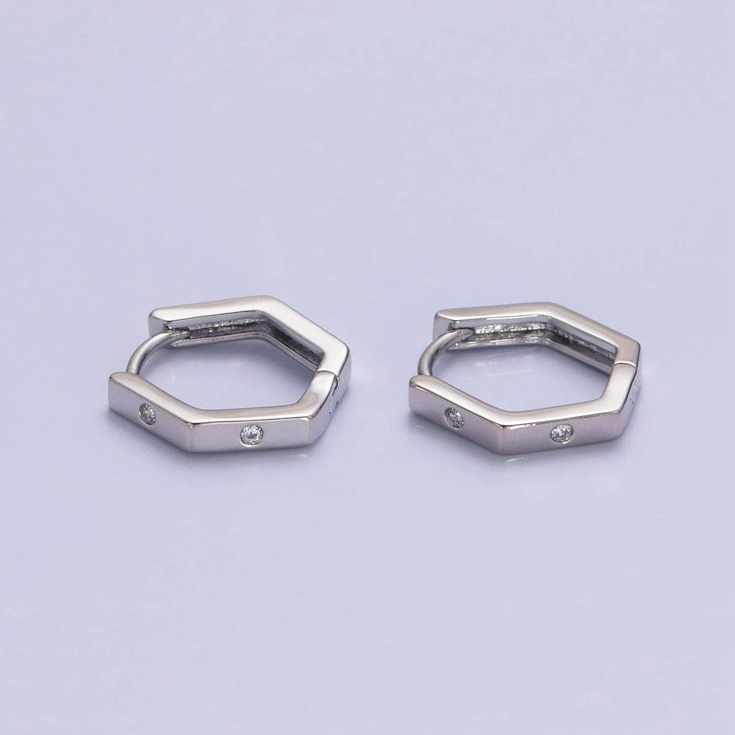 Aim Eternal - Gold Filled Clear CZ Dot Hexagonal Huggie Earrings