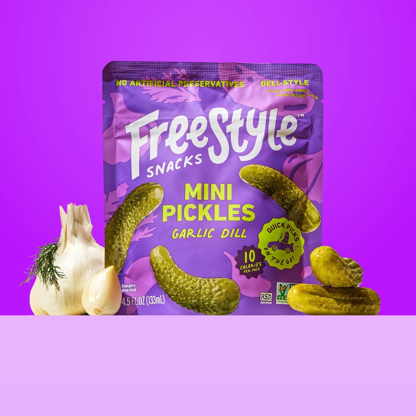 Freestyle Snacks - Garlic Dill Mini Pickles 4.5oz - Freestyle Snacks