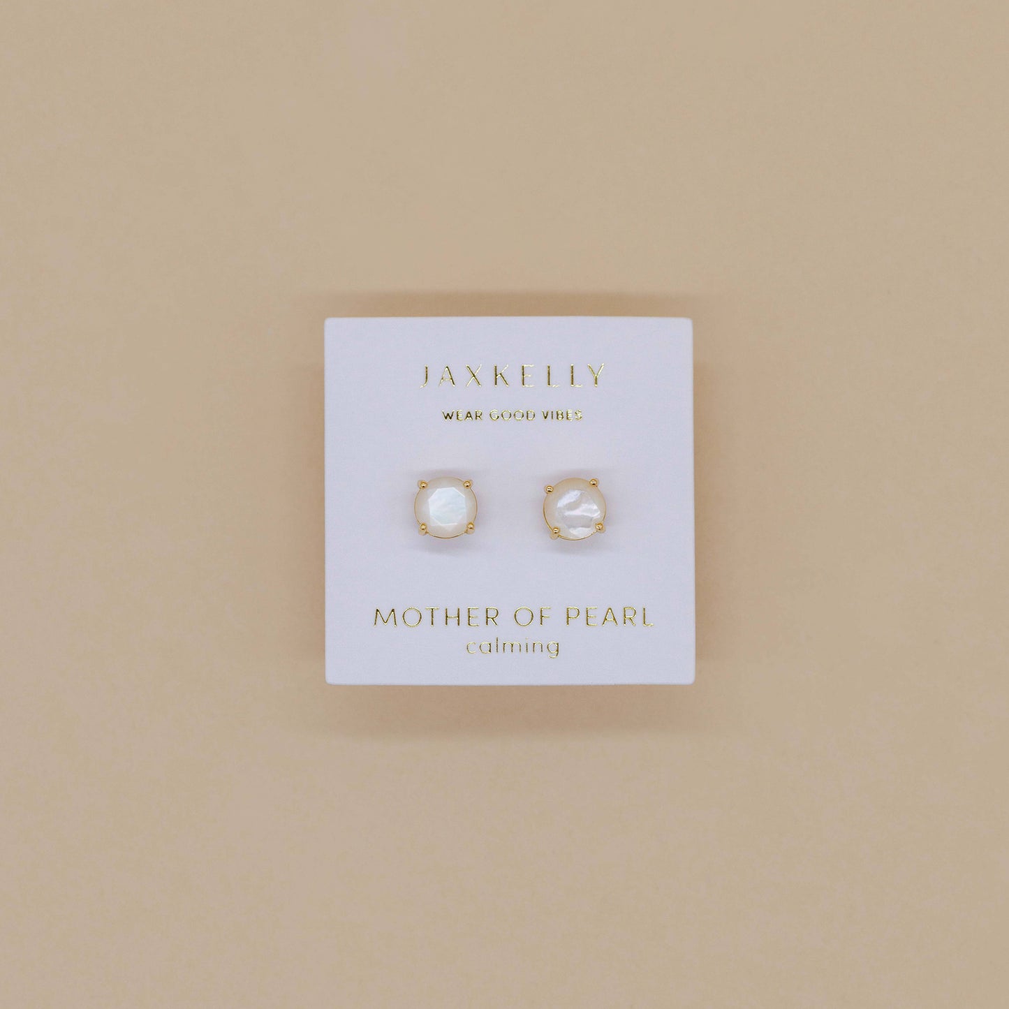 JaxKelly - Round - Mother of Pearl Gemstone - Gold Earrings