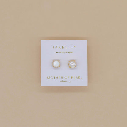 JaxKelly - Round - Mother of Pearl Gemstone - Gold Earrings