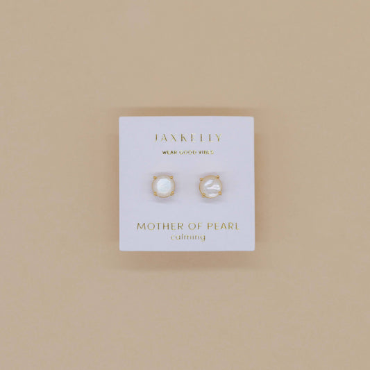 JaxKelly - Round - Mother of Pearl Gemstone - Gold Earrings