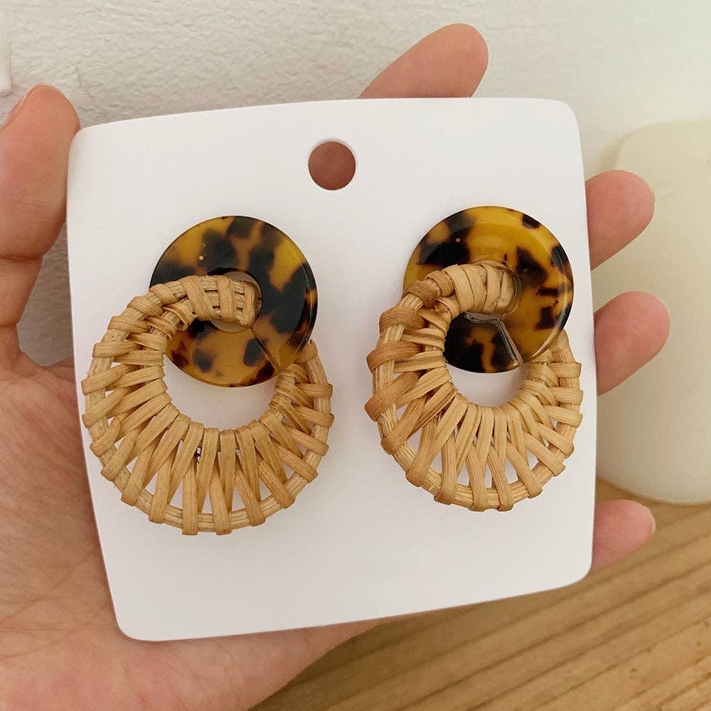 Dipped Shop - Leopard Round Rattan Acrylic Drop Earrings DPJE1714