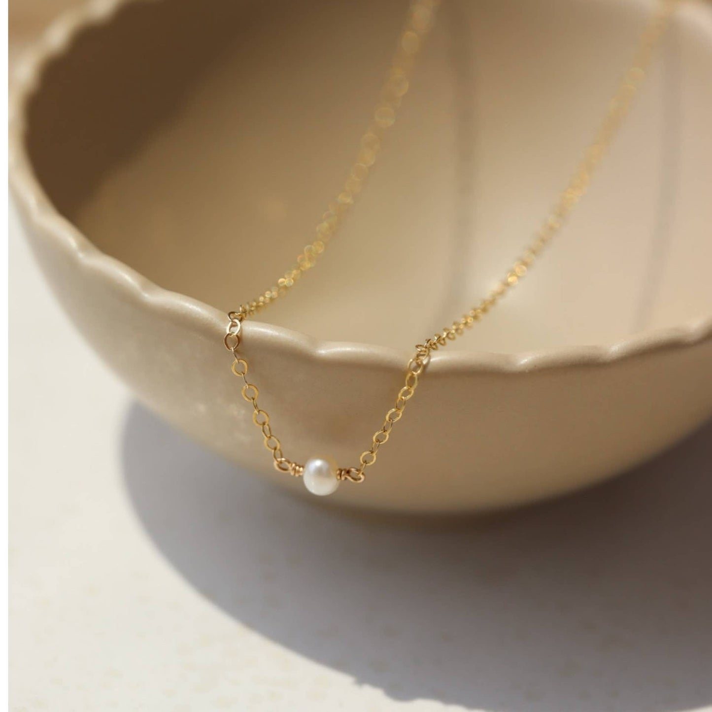 Token Jewelry - Mini Pearl Necklace in 14k Gold Fill or Sterling Silver