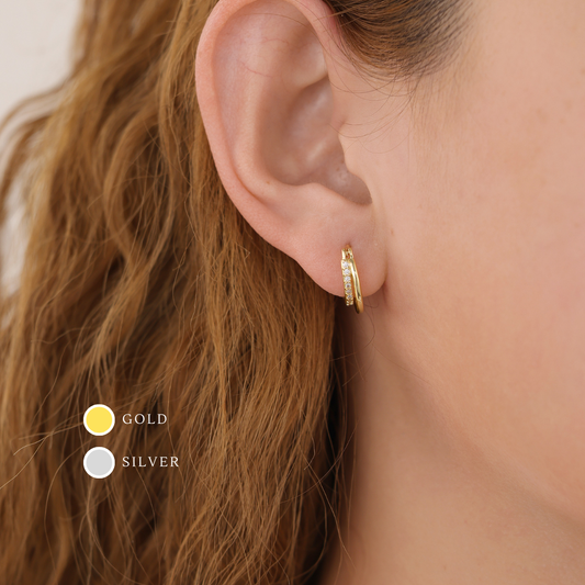 Melange Blanc - E072 double hoop earrings, pave hoop earrings